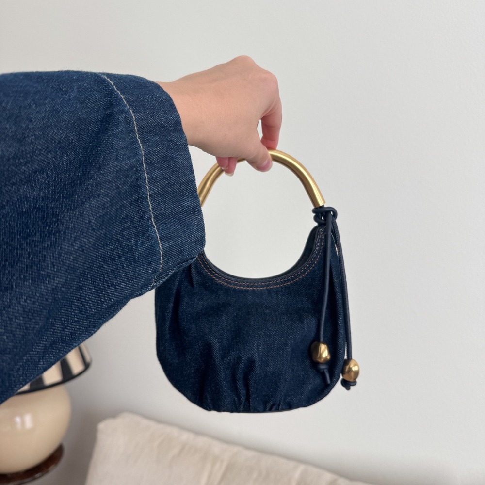 Madewell Denim Mini Bag Gold Metal Handle Indigo Blue Hobo Purse NEW The Camren